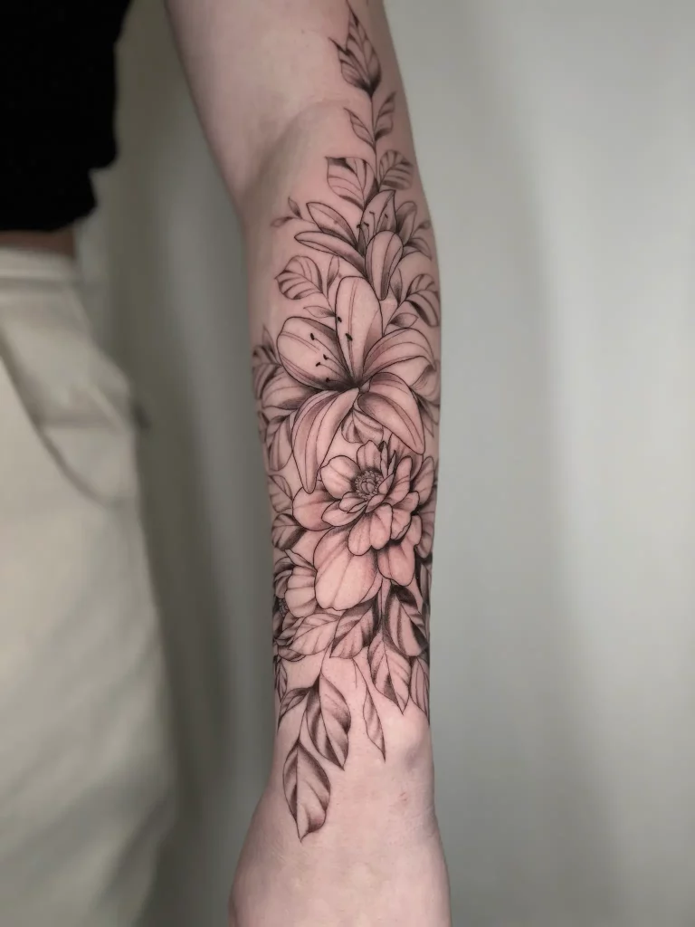 Fineline Blumen auf dem Unterarm