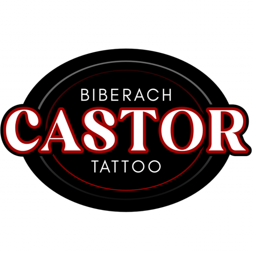 Logo von Castor Tattoo in Schwarz, Rot, Weiß. Elegant und Minimalistisch
